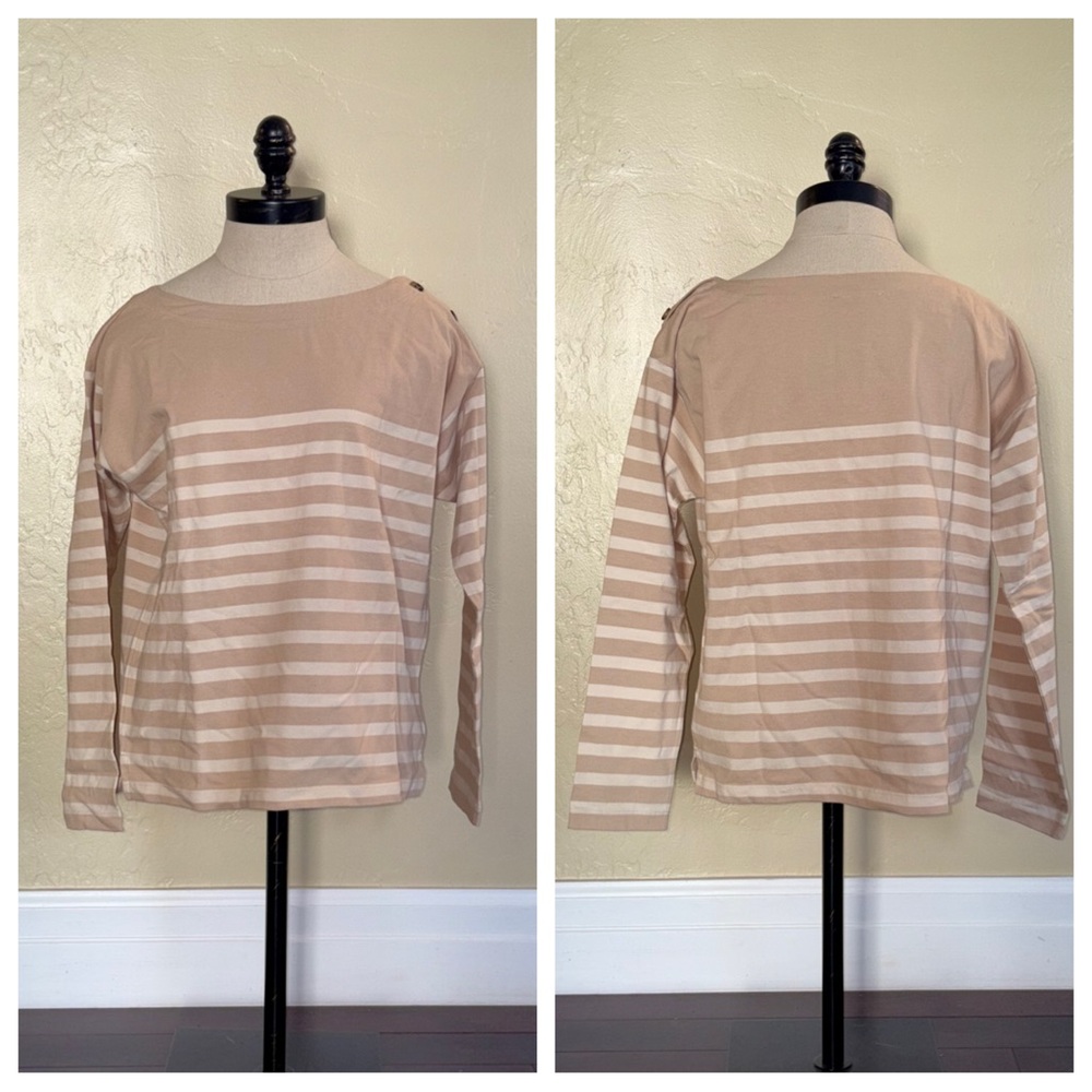 J Crew Mariner Cloth Boatneck T-Shirt  Beechwood Ivory Stripe Size Medium